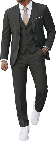 MrSure Men’s 3 Pieces Suit, Slim Fit Tuxedo with One Button, Jacket Vest Pants & Tie Set for Party, Wedding and Business in Saudi Arabia