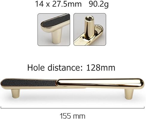 Cabinet Drawer Handle Gold Furniture Handle Leather Kitchen Cabinet Pulls Cupboard Drawer Knobs Aluminum Door Hardware(Black gold-128mm) in Saudi Arabia