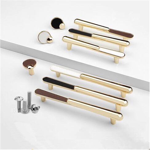 Cabinet Drawer Handle Gold Furniture Handle Leather Kitchen Cabinet Pulls Cupboard Drawer Knobs Aluminum Door Hardware(Black gold-128mm) in Saudi Arabia