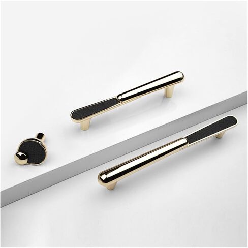 Cabinet Drawer Handle Gold Furniture Handle Leather Kitchen Cabinet Pulls Cupboard Drawer Knobs Aluminum Door Hardware(Black gold-128mm) in Saudi Arabia