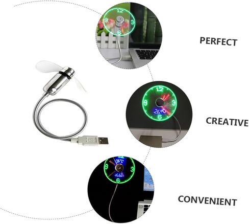 BESPORTBLE USB Clock Fan with Flashing Real-time LED Display, Mini Portable Gooseneck USB Powered Fan for Laptop Cooling and Travel Use in Kuwait