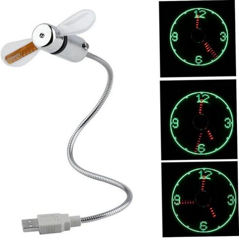 BESPORTBLE USB Clock Fan with Flashing Real-time LED Display, Mini Portable Gooseneck USB Powered Fan for Laptop Cooling and Travel Use in Kuwait