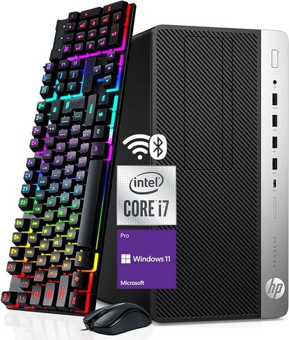 كمبيوتر مكتبي HP ProDesk 600 G5 Tower PC، الجيل التاسع سداسي النواة i7-9700، 8 جيجابايت DDR4، 256 جيجابايت SSD، لوحة مفاتيح وماوس، واي فاي، بلوتوث، Windows 11 Pro (متجدد) in Kuwait
