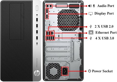 كمبيوتر مكتبي HP ProDesk 600 G5 Tower PC، الجيل التاسع سداسي النواة i7-9700، 8 جيجابايت DDR4، 256 جيجابايت SSD، لوحة مفاتيح وماوس، واي فاي، بلوتوث، Windows 11 Pro (متجدد) in Kuwait