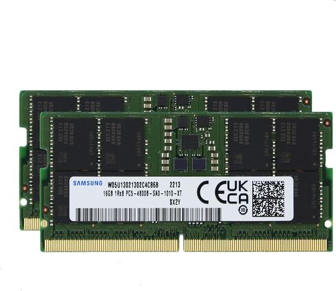 Samsung 32GB (2x16GB) DDR5 4800MHz PC5-38400 SODIMM 1Rx8 رتبة واحدة CL40 1.1v 262pin Non-ECC M425R2GA3BB0-CQK ترقية ذاكرة الوصول العشوائي للكمبيوتر المحمول in Kuwait