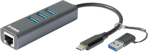 D-Link DUB-2332 USB-C/USB to Gigabit Ethernet Adapter with 3 USB 3.0 Ports (USB-C Thunderbolt or 3.0 to RJ45 Gigabit LAN for PC, MacBook Pro, MacBook Air, iPad Pro, Chromebook, Surface Pro, etc.) in Saudi Arabia