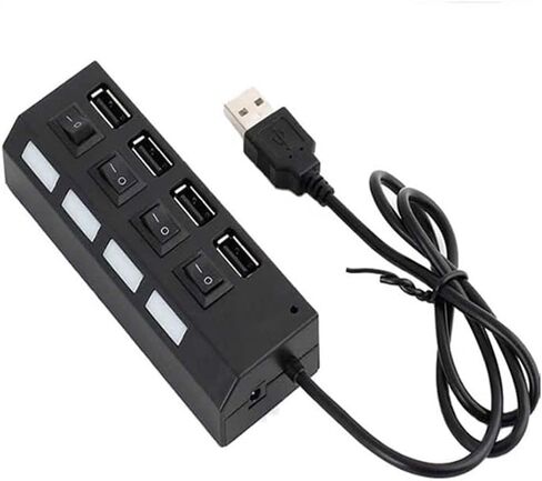 4 Port USB 2.0 Hub with Individual LED Switches, Included USB Cable for Hard Drive Keyboard Phone Home Office Laptop Desktop Workstation Use, Black in Saudi Arabia