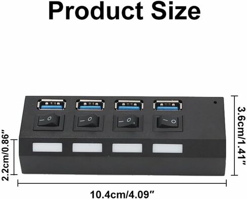 4 Port USB 2.0 Hub with Individual LED Switches, Included USB Cable for Hard Drive Keyboard Phone Home Office Laptop Desktop Workstation Use, Black in Saudi Arabia