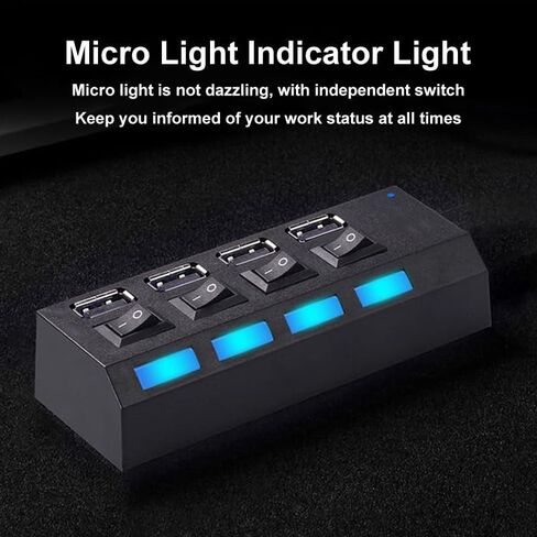 4 Port USB 2.0 Hub with Individual LED Switches, Included USB Cable for Hard Drive Keyboard Phone Home Office Laptop Desktop Workstation Use, Black in Saudi Arabia
