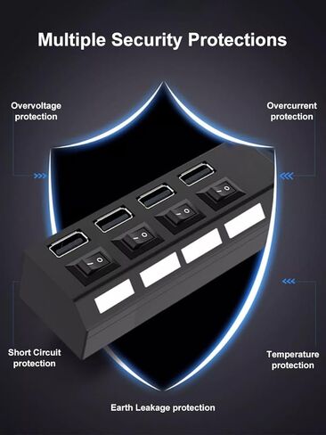 4 Port USB 2.0 Hub with Individual LED Switches, Included USB Cable for Hard Drive Keyboard Phone Home Office Laptop Desktop Workstation Use, Black in Saudi Arabia