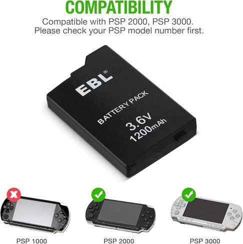 EBL 3.6V Lithium Ion Rechargeable Battery Pack 1200mAh（Real Capacity） Replacement Battery Compatible with PSP 2000/3000 PSP-S110 Console in Saudi Arabia