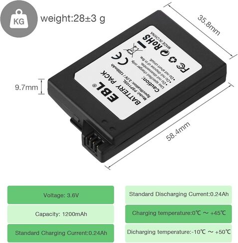 EBL 3.6V Lithium Ion Rechargeable Battery Pack 1200mAh（Real Capacity） Replacement Battery Compatible with PSP 2000/3000 PSP-S110 Console in Saudi Arabia