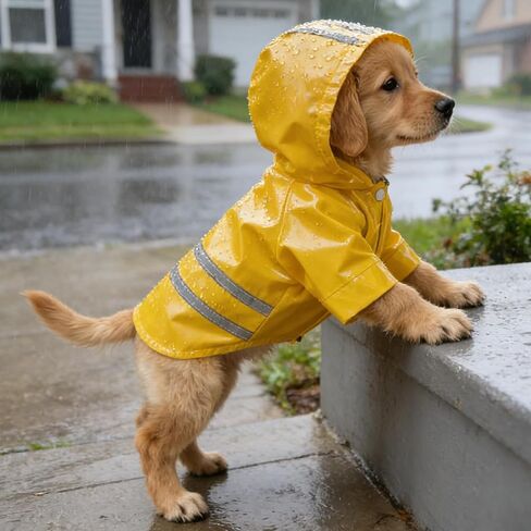 Waterproof Dog Raincoat with Hood Reflective Lightweight Rain Jacket Leash Hole for Small Medium Dogs Puppy Clothes Yellow Size M in Saudi Arabia