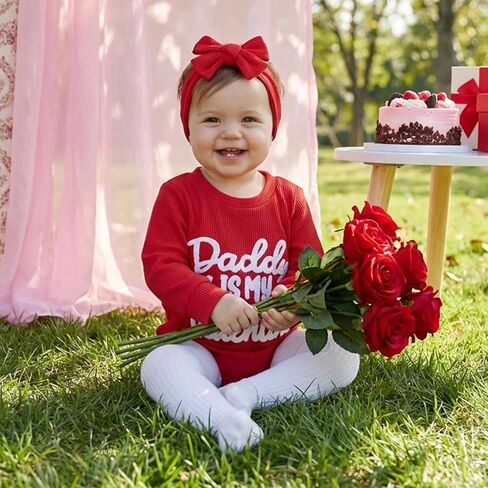 مجموعة عصابة رأس لملابس عيد الحب للفتيات الصغيرات Daddy Is My Valentine، سويت شيرت بفقاعات رومبير وأكمام طويلة in Kuwait
