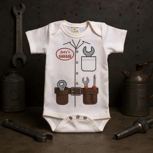 Rapunzie Custom Auto Mechanic Baby Bodysuit - Personalized Garage Patch Design in Saudi Arabia