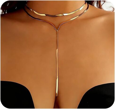 GIGB PBDK Gold Statement Choker Necklaces for Women,Trendy Long Pendant Drop Necklace Thick Snake Chain Y Shaped Necklace,Charm Party Prom Accessories Gifts in Saudi Arabia