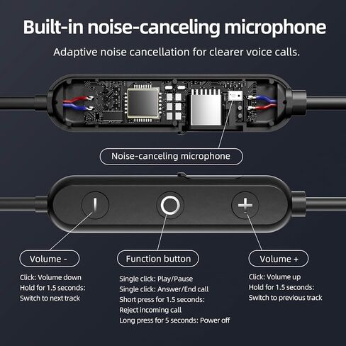 سماعات أذن بشريط حول الرقبة - خاصية إلغاء الضوضاء ENC، سماعات رأس بلوتوث لاسلكية مغناطيسية داخل الأذن مع تعزيز صوت مكالمات الميكروفون، مقاومة للماء IPX4، 20 ساعة (لا يتضمن كابل شحن USB-C) in Kuwait