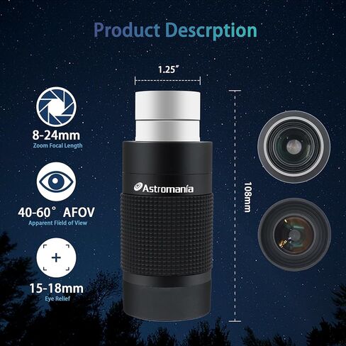 Astromania 8-24mm Zoom Eyepiece for Telescope - Bundle with - 1.25 Inch Flip Mirror with Adapter in Saudi Arabia