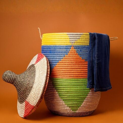 Colorful Triangles Wicker Baskets, Storage Hampers for Laundry, Blankets, Toys, Bedroom, Living Room, Nursery (Set of 3 (S/M/L)) in Saudi Arabia