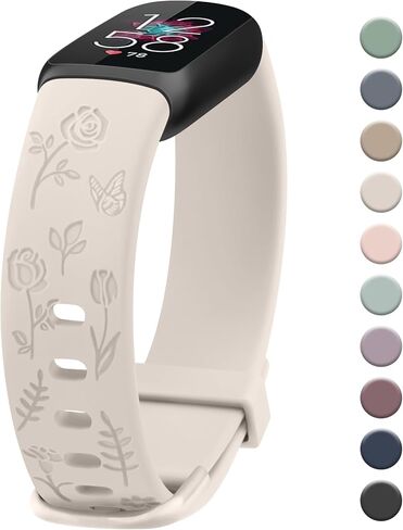 Floral Engraved Band Compatible with Fitbit Luxe Bands for Women, Soft Replacement Sport Straps Wristbands for Fitbit Luxe Fitness and Wellness Tracker in Saudi Arabia