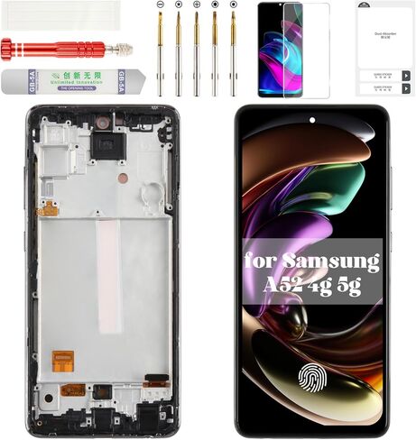 شاشة OLED بديلة لهاتف Samsung A52 LCD 4 جرام لهاتف Samsung Galaxy A52 5 جرام محول رقمي لهاتف Samsung A52 SM-A525M/DS مجموعة لمس بديلة مع إطار أسود SM-A525 SM-A526 in Saudi Arabia