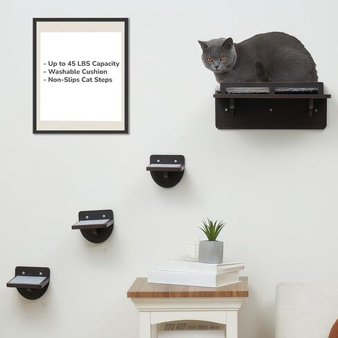 45LBS Cat Wall Shelves with 3 Non-Slips Steps, Space-Saving Mounted Cats Walls Furniture & Shelf with Washable Cushion for Climbing, Indoor Shelf for Large Cats (Natural, Cat Wall Steps) in Saudi Arabia