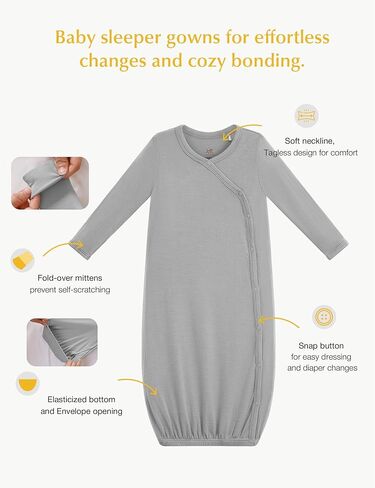 Bamboo Viscose Baby Gowns for Girls Long Sleeve Side Snaps Newborn Sleeper Gown in Saudi Arabia