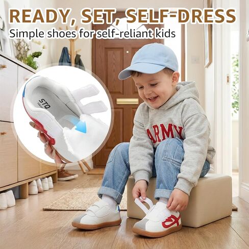 STQ Wide Toe Box Toddler Girls Sneaker Non Slip Barefoot Walking Shoes with Hook and Loop in Saudi Arabia