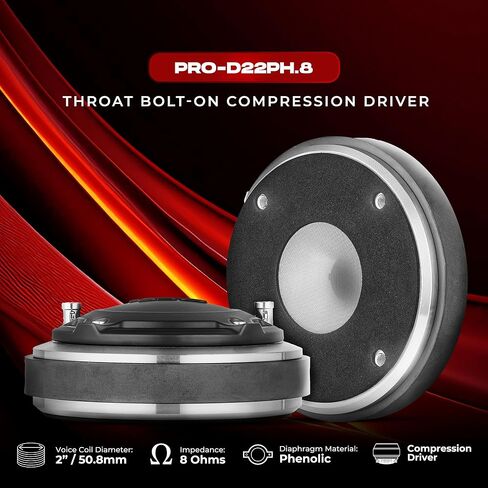 DS18 PRO-D22PH.8 2" Throat Bolt-On Compression Driver 640 Watts Max Power with 2" Phenolic Voice Coil 110 dB, Pro Car Audio High Efficiency, Compression Horn Driver - Single in Saudi Arabia