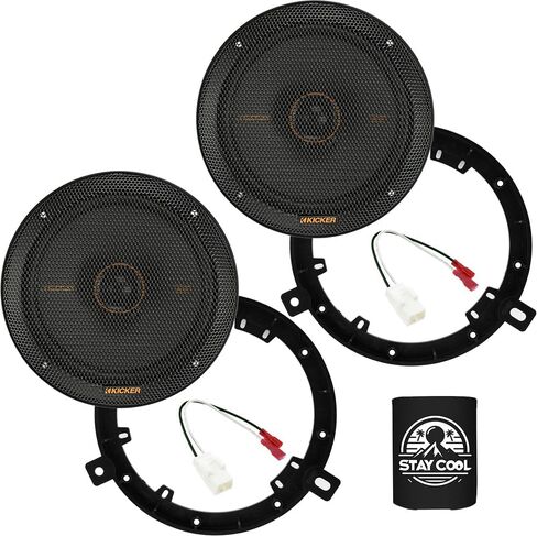 مكبرات صوت KICKER مقاس 6.75 بوصة لمجموعة ترقية Jeep Wrangler JK 2018 - زوج من سلسلة KS مع محولات وحزام، محوري 6 3/4 لوحة أمامية لصوت السيارة أو مكبر صوت خلفي KSC670، 51KSC6704 in Kuwait