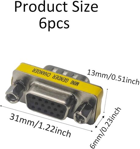 6Pcs VGA Mini Gender Changer Adapter, 15 Pin Male to Female Coupler for PC, Monitor in Saudi Arabia