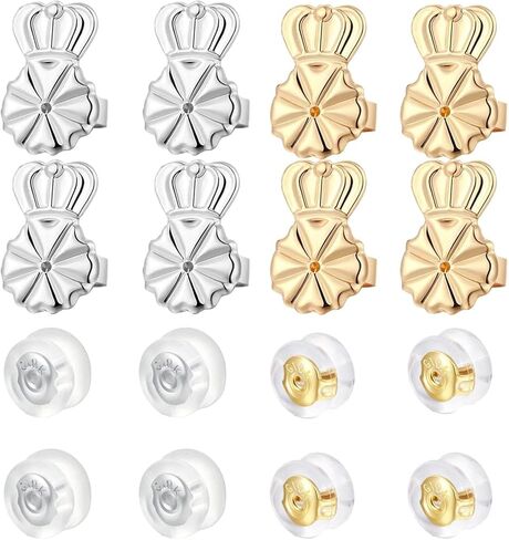 رافعات الأقراط 8 أزواج من الأقراط الخلفية للأذنين المتدلية الأقراط الثقيلة من السيليكون قفل آمن لدعم الأذن لا يسبب التهيج ولا يسبب الحساسية وتاج قابل للتعديل وظهر من السيليكون للأذنين للنساء in Kuwait