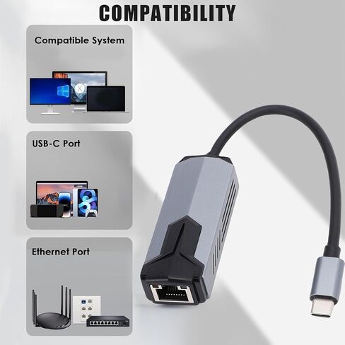 ASHATA USB to Ethernet Adapter, Plug and Play Ethernet Adapter, 5Gbps 5000Mbps Type C 3.0 to RJ45 Converter Laptop Desktop PC Wired Network Card, with Aluminum Cover in Saudi Arabia