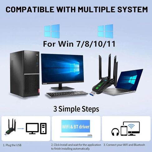 WiFi 6 USB Wireless Network Card with External Four Antennas Dual Band BT5.4 Adapter 600Mbps Max Transmission for Laptop in Saudi Arabia