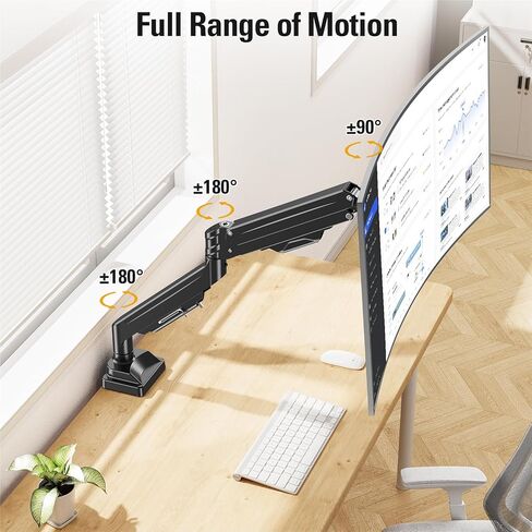 Heavy Duty Single Monitor Arm for 13-42" Ultrawide Screen, Adjustable Monitor Mount with Tilt Rotation Swivel, Gas Spring Desk Mount Bracket with Clamp/Grommet, Holds 33lbs, Max VESA 100x100 in Saudi Arabia