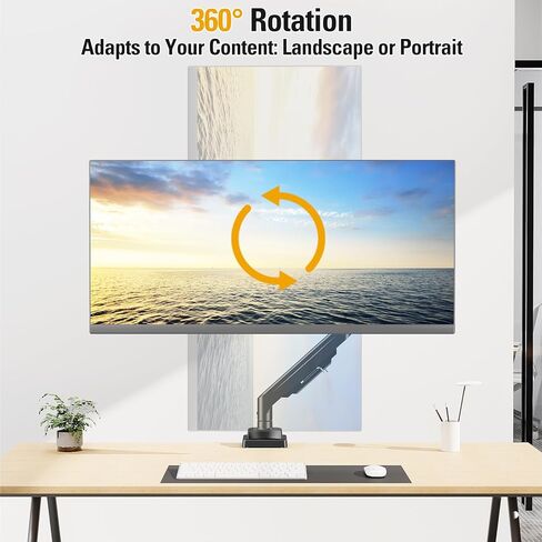 Heavy Duty Single Monitor Arm for 13-42" Ultrawide Screen, Adjustable Monitor Mount with Tilt Rotation Swivel, Gas Spring Desk Mount Bracket with Clamp/Grommet, Holds 33lbs, Max VESA 100x100 in Saudi Arabia
