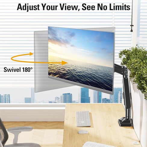 Heavy Duty Single Monitor Arm for 13-42" Ultrawide Screen, Adjustable Monitor Mount with Tilt Rotation Swivel, Gas Spring Desk Mount Bracket with Clamp/Grommet, Holds 33lbs, Max VESA 100x100 in Saudi Arabia