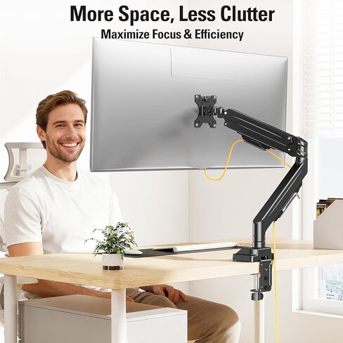 Heavy Duty Single Monitor Arm for 13-42" Ultrawide Screen, Adjustable Monitor Mount with Tilt Rotation Swivel, Gas Spring Desk Mount Bracket with Clamp/Grommet, Holds 33lbs, Max VESA 100x100 in Saudi Arabia