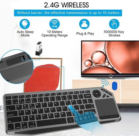 Wireless Keyboard with Touchpad, Color Backlit 2.4GHz Multimedia Hotkey Bluetooth Keyboard, Ultra Thin USB Rechargeable Touch Keyboards for PC, Tablet, TV, Smartphone in Saudi Arabia