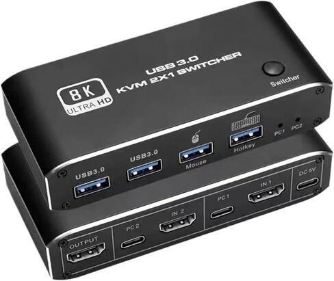 20 قطعة 8K HDMI 2.1 KVM موزع فصل USB3.0 KVM محول USB 2 في 1 خارج الجلاد للوحة مفاتيح شاشة الكمبيوتر EDID HDCP 2.3(K4 2X1) in Kuwait