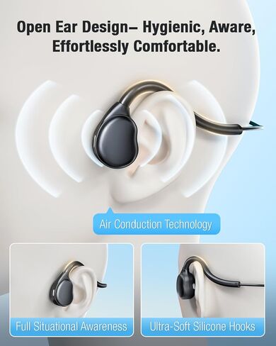 Open Ear Headphones with Microphone Detachable, Crystal Cable, 3.5mm + USB Wired Audio Control- Black in Saudi Arabia