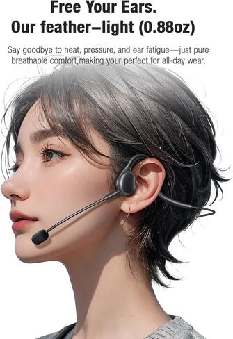 Open Ear Headphones with Microphone Detachable, Crystal Cable, 3.5mm + USB Wired Audio Control- Black in Saudi Arabia