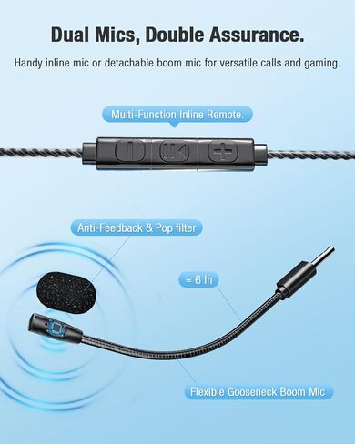 Open Ear Headphones with Microphone Detachable, Crystal Cable, 3.5mm + USB Wired Audio Control- Black in Saudi Arabia