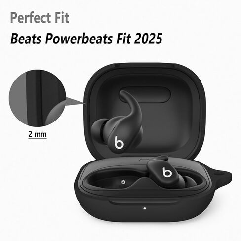 حافظة سيليكون Geiomoo لهاتف Beats Powerbeats Fit 2025، وليس لجهاز Pro 2، غطاء حماية ناعم ومرن مقاوم للخدش مع حلقة تسلق (أسود) in Kuwait