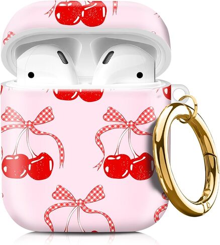متوافق مع AirPods الجيل الثاني الأول، حافظة صلبة لطيفة مع سلسلة مفاتيح ذهبية، حافظة واقية ناعمة من مادة TPU للفتيات والنساء (شريط وردي لطيف) in Saudi Arabia