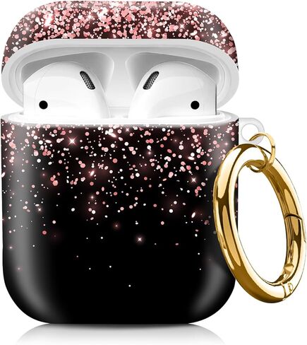 متوافق مع AirPods الجيل الثاني الأول، حافظة صلبة لطيفة مع سلسلة مفاتيح ذهبية، حافظة واقية ناعمة من مادة TPU للفتيات والنساء (شريط وردي لطيف) in Saudi Arabia