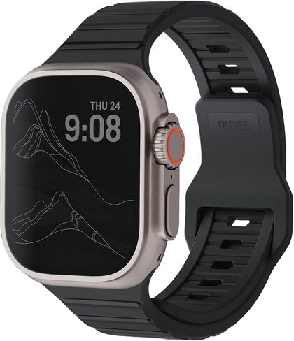 RIDGE Watch Strap - Compatible with Apple Watch 41/42 & Ultra/46 mm (Series 1-10 and SE), Premium FKM Rubber, Stainless Steel Hardware, Adjustable & Fits Most Wrists in Saudi Arabia