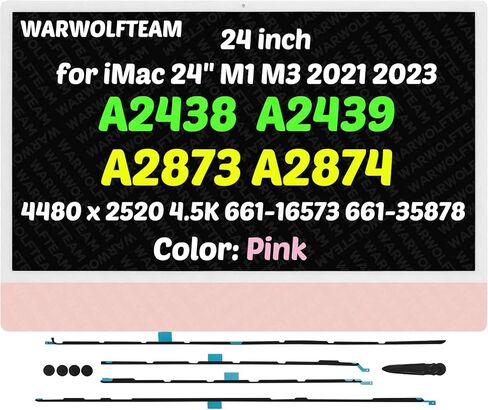 Compatible with iMac A2438 A2439 A2873 A2874 M1 M3 2021 2023 All in One Retina EMC 3663 3664 8206 8207 24" 4.5K LCD Display Screen Assembly LG204A-215(661-16573 661-35878 Pink) in Saudi Arabia