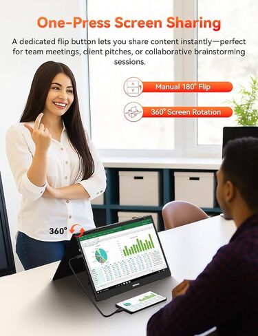 موسع شاشة كمبيوتر محمول ثلاثي من HotYeah، شاشة مزدوجة محمولة قابلة للطي مقاس 15.6 بوصة 1080 بكسل FHD IPS، شاشة كمبيوتر ممتدة للسفر USB-C مع VESA، دوران 180 درجة، التوصيل والتشغيل (Windows فقط) in Kuwait