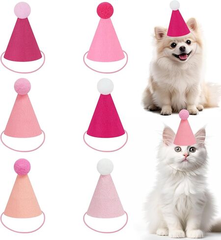6 Pcs Mini Party Hats for Stuffed Animals, Birthday Party Cone Hats Dolls Dog Cat Rabbit Puppies Assorted Animal Birthday Decorations in Saudi Arabia